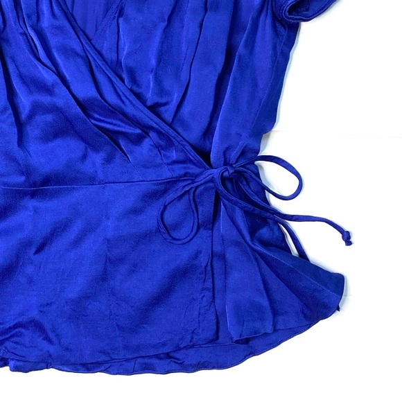Zara Blue Satin Flutter Sleeve Wrap Top Size XS - Picture 4 of 6